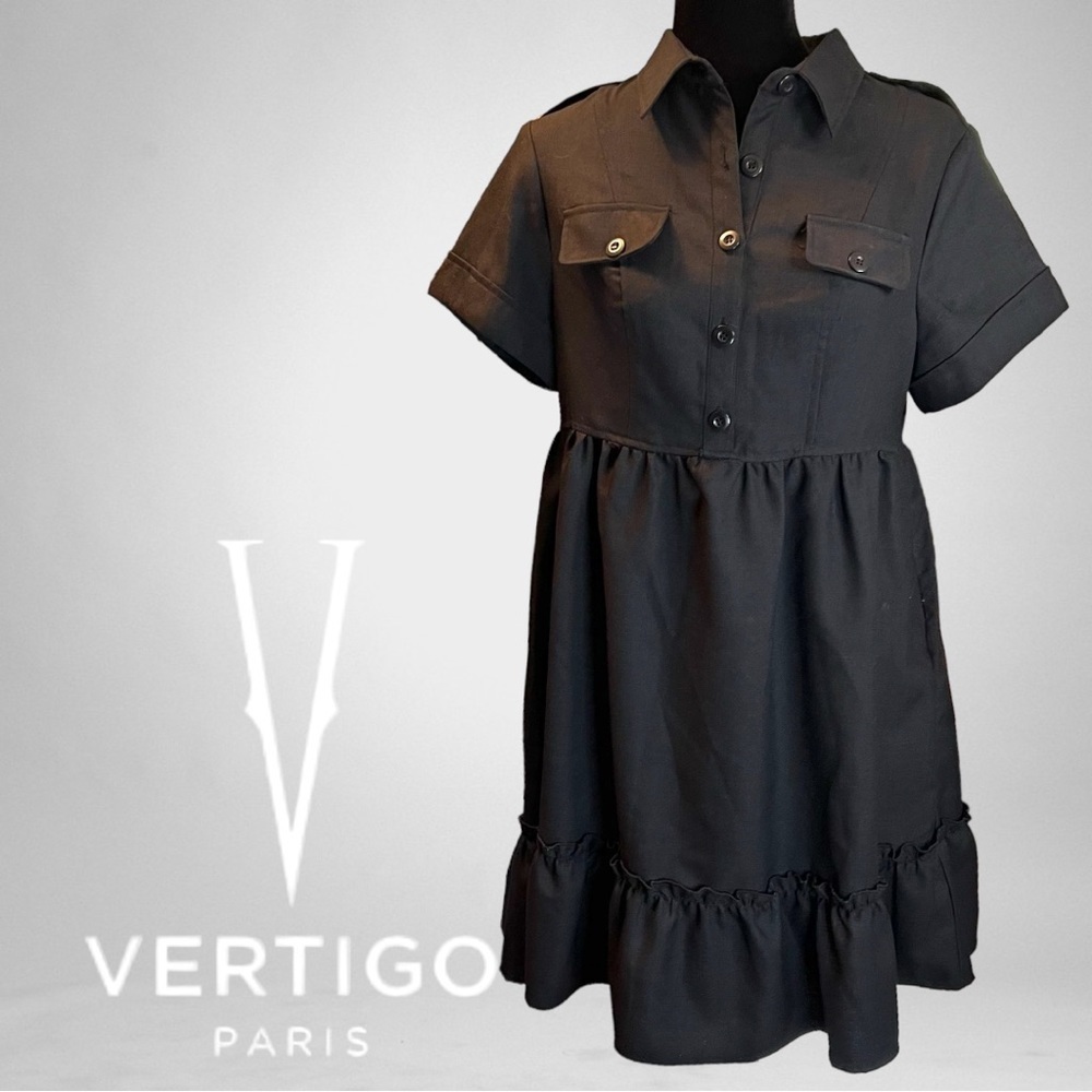 Vertigo Paris Black Ruffled Polo Mini Dress